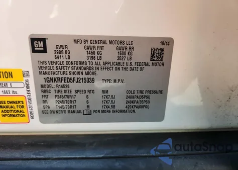 2015 Chevrolet Traverse Ls из США, поврежденный, VIN 1GNKRFED5FJ215039